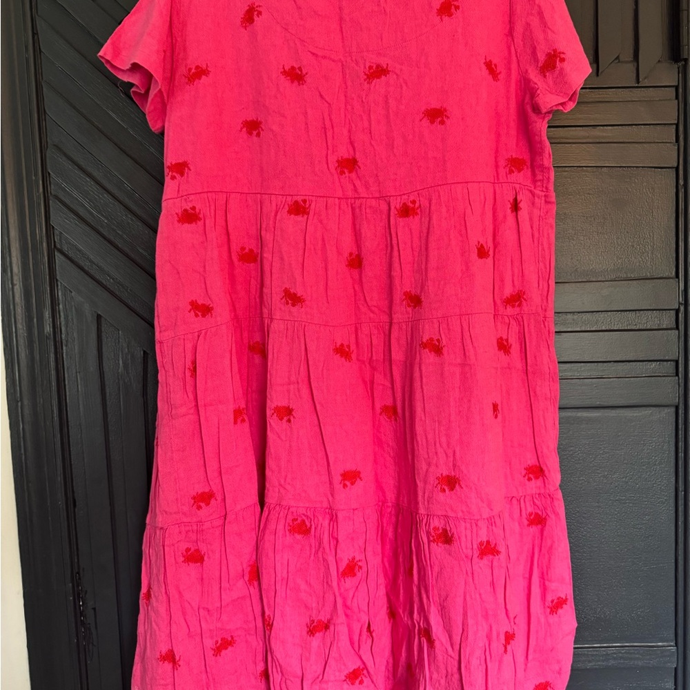 Anthropologie Bright Pink Tiered Dress with Red Embroidery - Picture 5 of 8